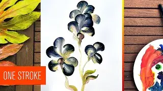One Stroke Blue Flowers Acrylic Painting