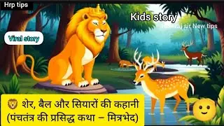🦁 सिंह, बैल और सियारों की कहानी (पंचतंत्र की प्रसिद्ध कथा – मित्रभेद) kids story // kahaniya #short 