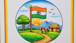 Indian Flag Village Scenery Drawing Live | Republic Day Special Art | Sruthi Arts