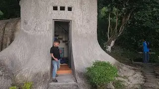 go into the forest to get bamboo to make a trellis for the bean plants to climb. fried banana cak
