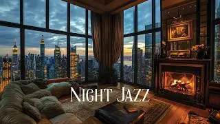 Study in a Manhattan Penthouse | Snowfall & Piano Jazz | Fireplace Productivity Sounds