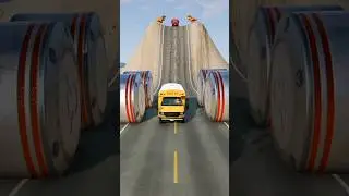 Colorfull School Buses vs hydraulic Bollards Crash - BeamNG Drive#shortvideo #bus