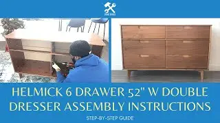 Walker Edison Sloane 6-Drawer Solid Wood Dresser Assembly Mid Century Modern Wooden 6 Drawer Double