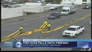 Federal fire trucks, procedures under review following freeway hose mishap