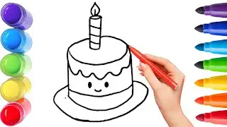 How To Draw cute birthday cake Drawing, Painting & Coloring For Kids and Toddlers_ Child Art 🐋🌈🎨