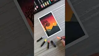 🌅 Easy Sunset Scenery Drawing | Oil Pastel Art #artshorts #shorts #oilpastel
