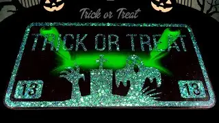 #0150 DE - Gruselig & Glitzernd 👻🎃 Halloween Trick or Treat Schild aus Epoxidharz