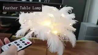 White Table Lamp LED Night Floor Light with Ostrich Feathers Remote Control