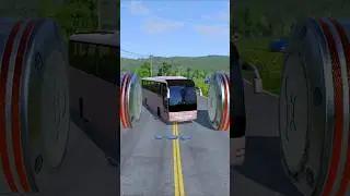 Разноцветное столкновение длинного автобуса и цементовоза со столбиками - BeamNG.Drive #shortvide...
