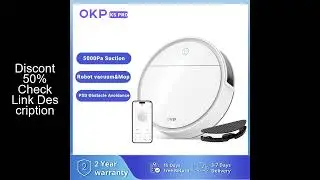 OKP K5P Robot Vacuum Cleaner, 5000Pa, 180 Mins, WiFi/App, Slim Design, Self-Charging, Perfect for Ha