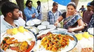 Hardworking Lady Selling Unlimited Meals Veg & Non Veg @ 60 Rs in Hyderabad | #indianstreetfood
