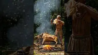 Tribal Man Roasts a Giant Wild Boar on Bamboo Grill | Epic Jungle Feast 🐗 #shorts