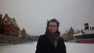 Step over frozen motlawa river
