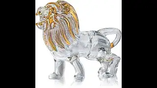 YU FENG Crystal Lion Figurine Collectible Blown Painted Glass Art Wildlife Animal Sculpture