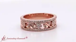 Floral Vintage Diamond Wedding Bands In Rose Gold