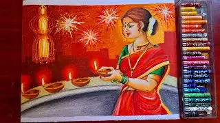 #diywithindrani Diwali drawing with oil pastel, easy diwali drawing,kali puja drawing, easy drawing