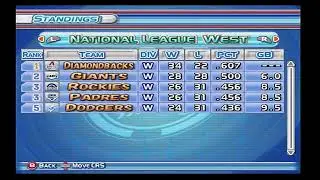 MLB Power Pros 2008 (Wii) (Florida Marlins Season) End of Month Standings (May)