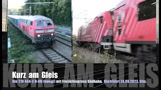 BR 218 494-3, FEX + RailJet + IC + ICE-4, Kurz am Gleis, Ulm Hbf, 24.09.2023
