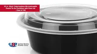 32oz Black Polypropylene Microwaveable Round To-Go Container-Clear Lid | U.S. Plastic Corporation&reg;