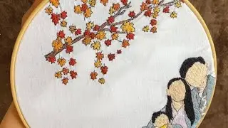 Family portrait embroidery | Nepali couple  and baby | Japan