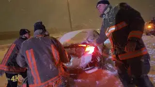 Mississauga: Firefighters pushing drivers out of snow on the highway 3-3-2023