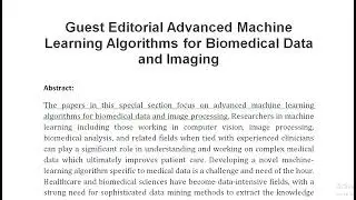 Guest Editorial Advanced Machine Learning Algorithms for Biomedical Data and Imaging