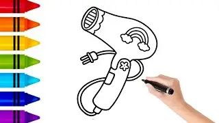 How to draw a Cute Hair Dryer | Coloring & Painting for Kids and Toddlers | Step by Step Drawing 