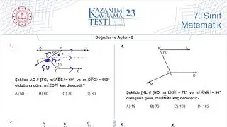 7. Sınıf Matematik Kazanım Kavrama Test 23 (Doğrular ve Açılar) Çözümler