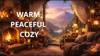 Cozy Cabin at Sunset 🔥 Fireplace Ambience | Relax, Sleep, Study