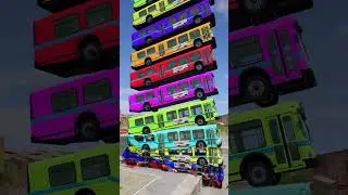 Mixed Color Buses Tower Fall Crash - BeamNG.drive  #shortsfeed #beamngbus