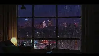 Warm Brick Loft Ambience at Night | Relaxing City Rain & Soft Thunder | Study Aid