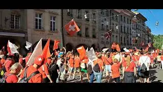 HOPP Schwiiz. Women's Euro Viertelfinal in Bern-Wankdorf. Spain vs. Switzerland. Fanwalk Schweiz 