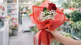 how to make one rose bouquet at home | single rose bouquet wrapping tutorial