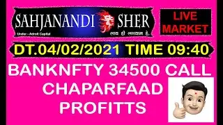 4 February 2021 BNK NFTY 34500 CALL CHAPARFAAD PROFITTS