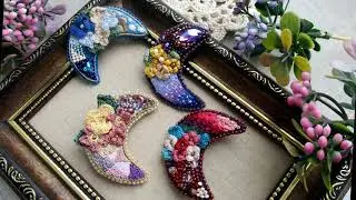 Вышитые броши Луна - 2 часть. Hand embroidered brooch Moon part 2
