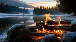 Morning Frost & Campfire 🔥 Relaxing Winter Mountain Soundscape