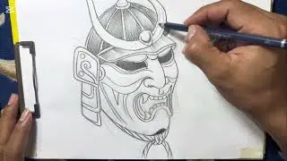 How to draw a samurai mask for tattoo designs- samurai mask drawing for tattoo- គូររូបសាក់