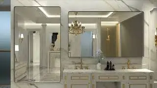 LOAAO Rounded Rectangle Black Metal Framed Bathroom Mirror for Wall