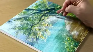 Easy Way to Draw a Morning Lake / Acrylic Painting for Beginners