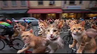 Ai created using Grok App,  Kitty cats and puppy dogs riding along with cyclists 🚴&zwj;♂️ 😄 