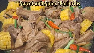 Острые свиные ребрышки в сладком соусе с кукурузой #рецепт #дом #еда #готовка #вкусно #свинина #к...