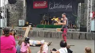 Circus performance with fire.Clown entertains children 😅👌Medieval Festival at Greifenstein Castle 🇩🇪