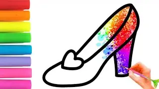 Princess shoe drawing, Painting, coloring for kids & toddlers | let's draw, paint shoe