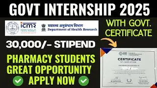 Internship opportunity for Pharma Students | With Certificate | ICMR | Pharmacy Internship