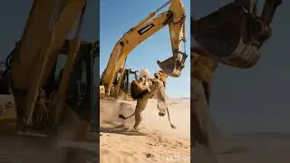 Lion vs Excavator Fight in Front of Giant Sand Castle Shocking Battle #lion #epicmachines #excavator