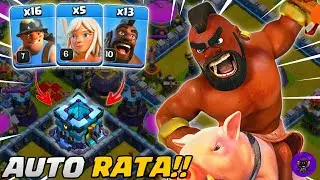 AUTO RATA!! QUEEN CHARGE MINER HOG RIDER (HYBRID) - STRATEGI PUSH/WAR TH 13 | COC INDONESIA