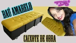 DIY - Caixote de obra virou um Puff Baú Amarelo Capitone lindo! (with subtitles) - Rebeca Salvador