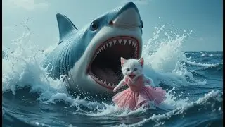 Dad Cat save kitten VS Shark 🦈Kitten Overboard ! 🐱🚨  #cute #cat #kitten #ai