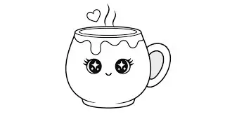 رسم كوب قهوة كيوت وسهل خطوة خطوة /رسم سهل / drawing cute coffee cup step by step 