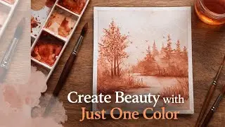 Monochrome painting/Easy landscape with watercolor